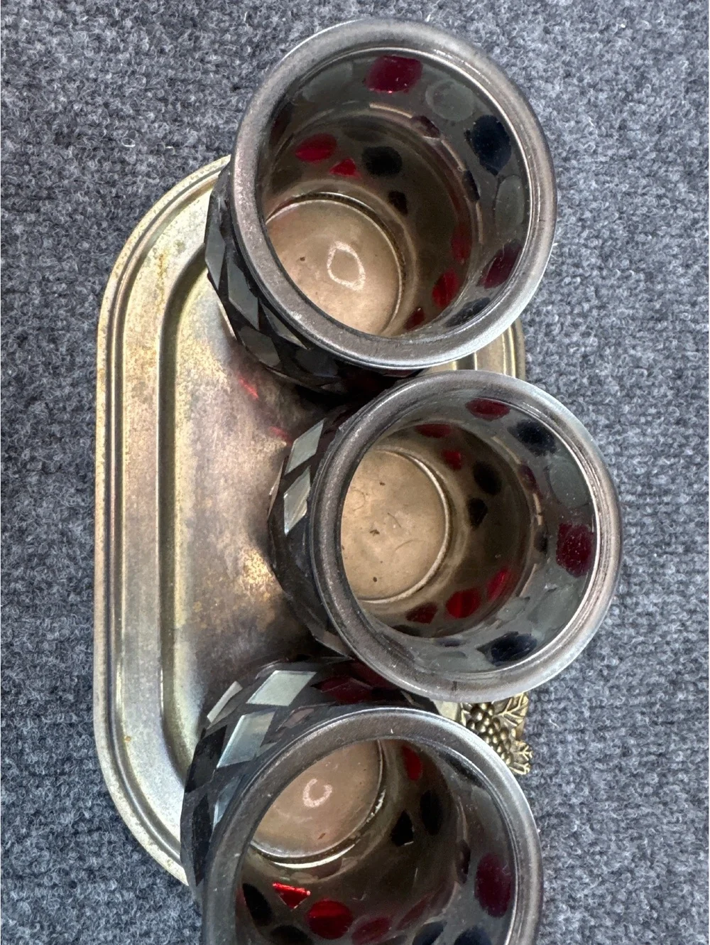 Vintage Mosaic Glass Candle Holders Set with Decorative Tray